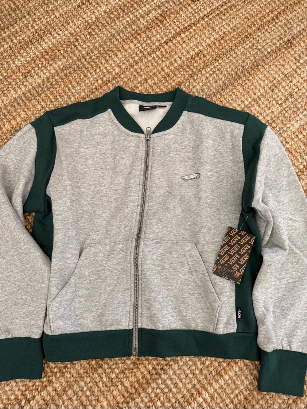 Vans Grey and Dark Green Zip-Front Sweatshirt Jacket